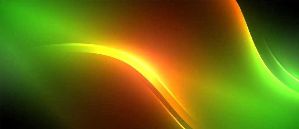 Neon glowing circle rays, light round lines in the dark, planet style neon wave Stock Illustration