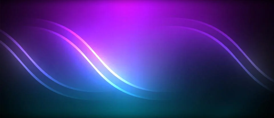 Neon glowing circle rays, light round lines in the dark, planet style neon wave イラスト素材
