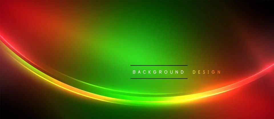 Neon glowing circle rays, light round lines in the dark, planet style neon wave Stock Illustration