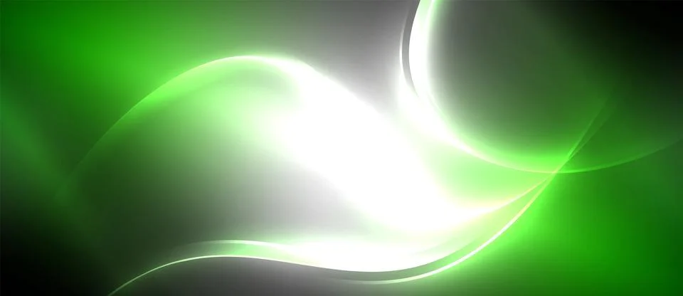 Neon glowing circle rays, light round lines in the dark, planet style neon wave Stock Illustration
