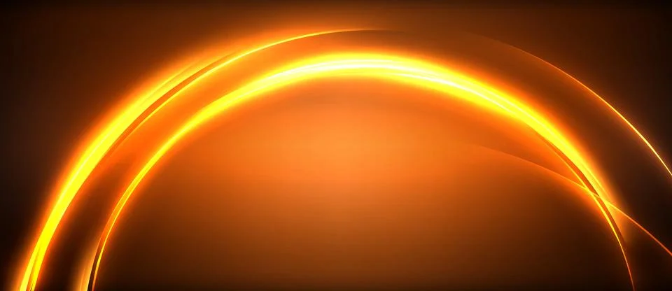 Neon glowing circle rays, light round lines in the dark, planet style neon wave Illustrazione stock