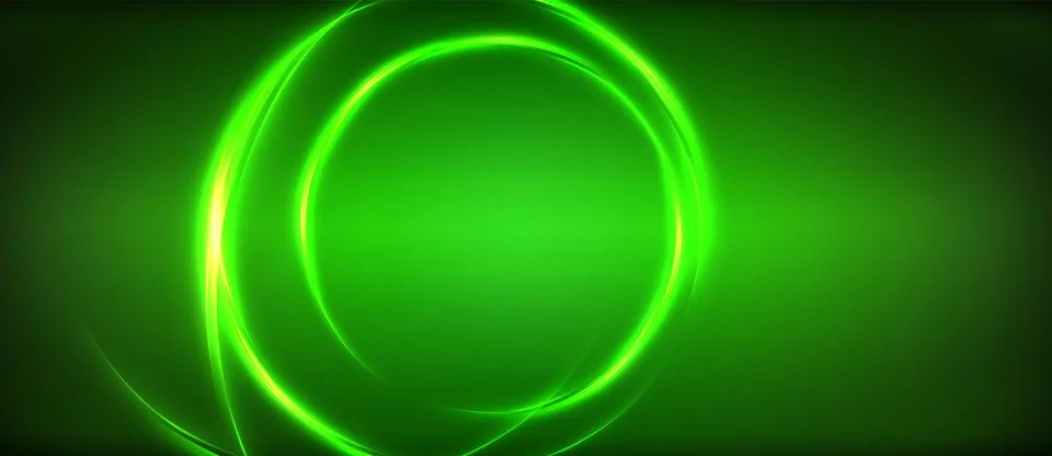 Neon glowing circle rays, light round lines in the dark, planet style neon wave Illustrazione stock