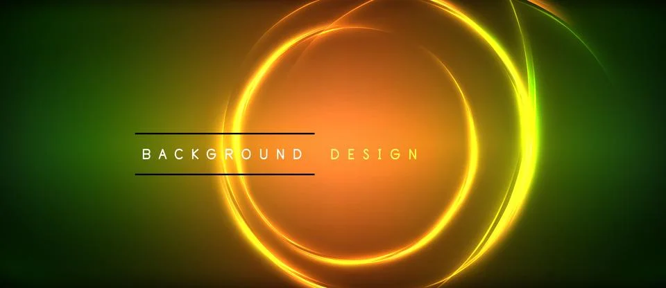 Neon glowing circle rays, light round lines in the dark, planet style neon wave Stock Illustration