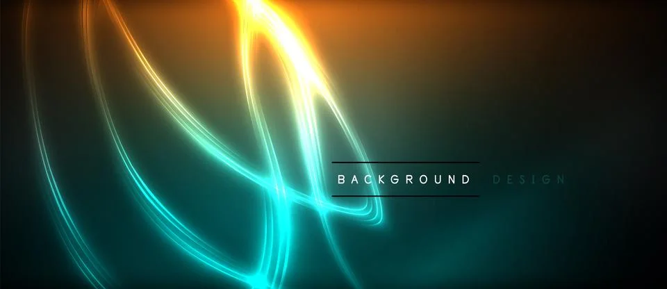 Neon glowing circle rays, light round lines in the dark, planet style neon wave Stock Illustration