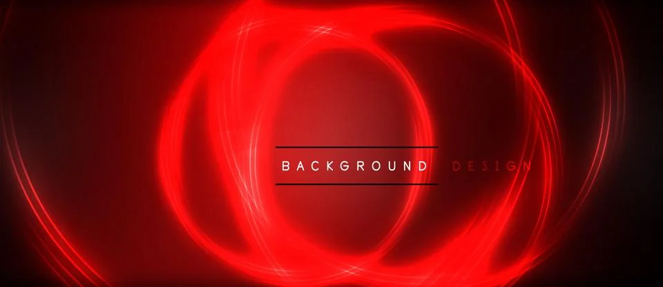 Neon glowing circle rays, light round lines in the dark, planet style neon wave Stock Illustration