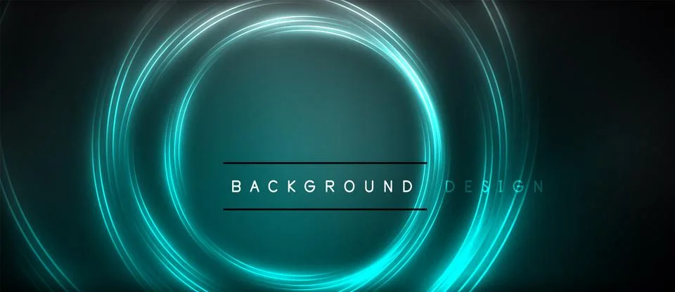 Neon glowing circle rays, light round lines in the dark, planet style neon wave Stock Illustration