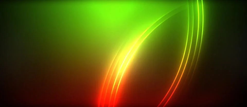 Neon glowing circle rays, light round lines in the dark, planet style neon wave Stock Illustration