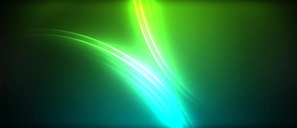Neon glowing circle rays, light round lines in the dark, planet style neon wave Stock Illustration