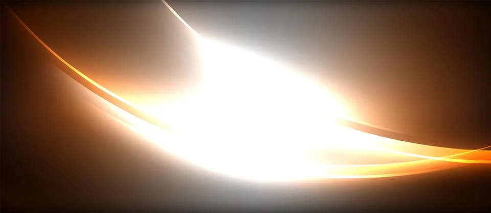 Neon glowing circle rays, light round lines in the dark, planet style neon wave Stock Illustration
