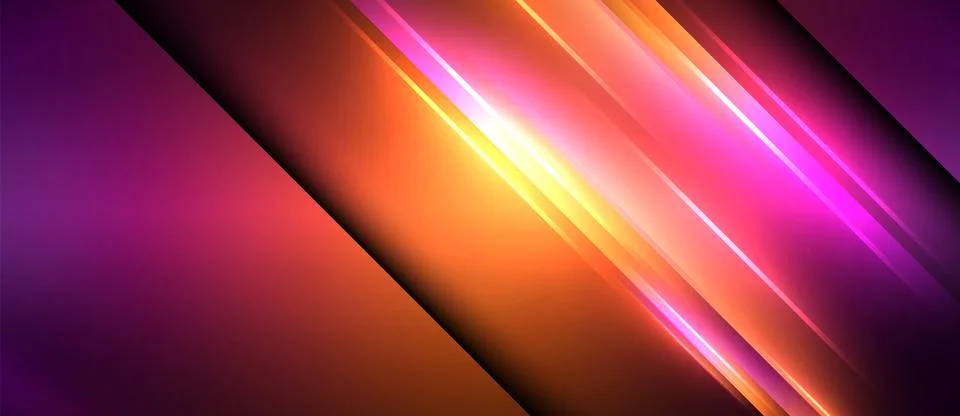 Neon glowing circle rays, light round lines in the dark, planet style neon wave Stock Illustration