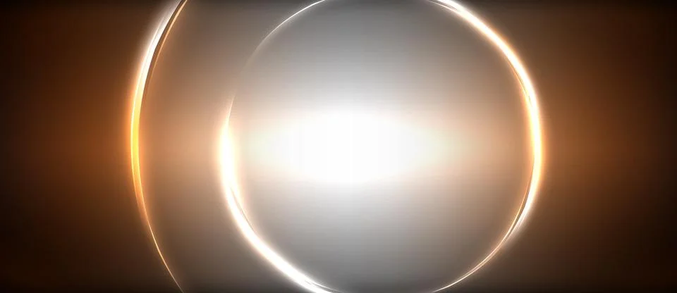 Neon glowing circle rays, light round lines in the dark, planet style neon wave Stock Illustration