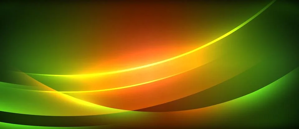 Neon glowing circle rays, light round lines in the dark, planet style neon wave Stock Illustration