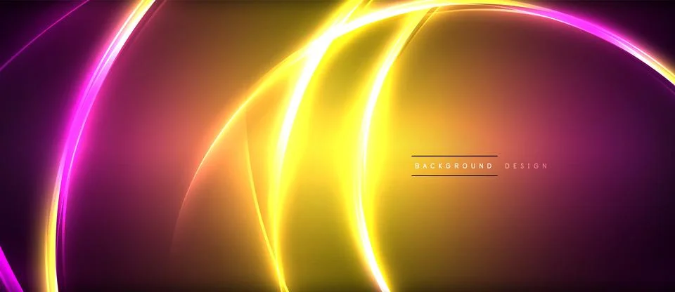 Neon glowing circle rays, light round lines in the dark, planet style neon wave Illustrazione stock