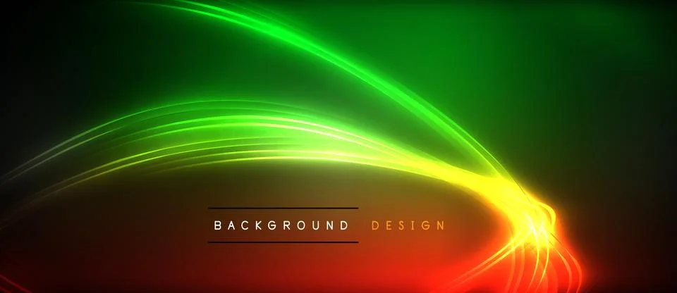 Neon glowing circle rays, light round lines in the dark, planet style neon wave Stock Illustration