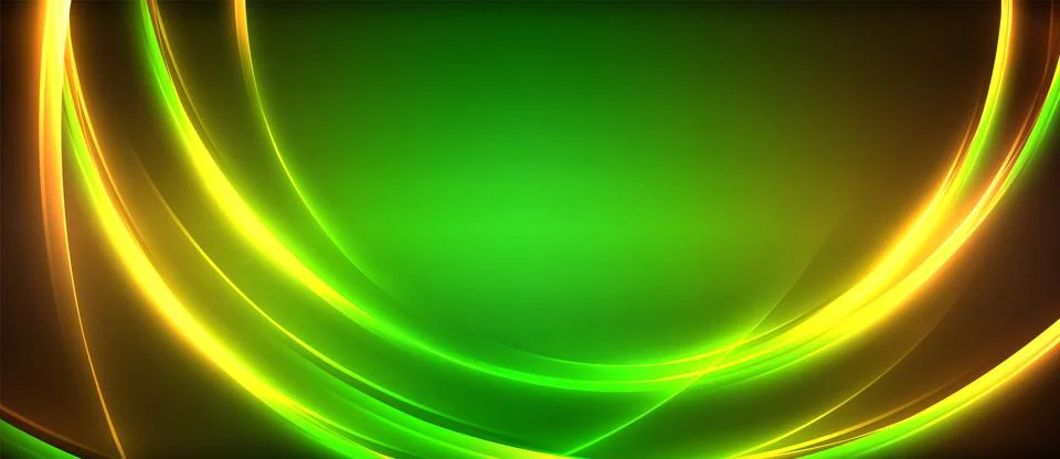 Neon glowing circle rays, light round lines in the dark, planet style neon wave Illustrazione stock