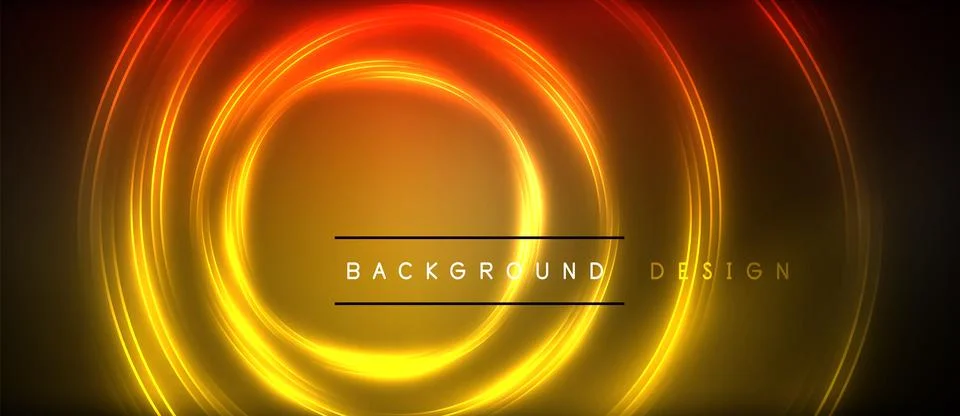 Neon glowing circle rays, light round lines in the dark, planet style neon wave Stock Illustration