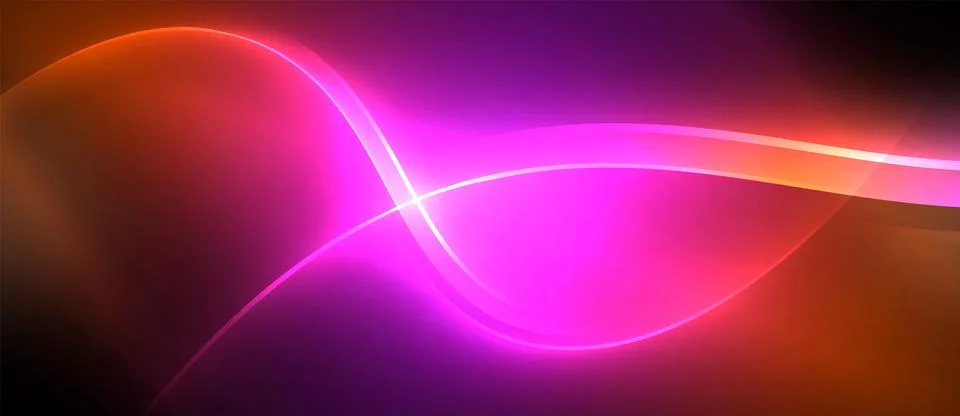 Neon glowing circle rays, light round lines in the dark, planet style neon wave Stock Illustration
