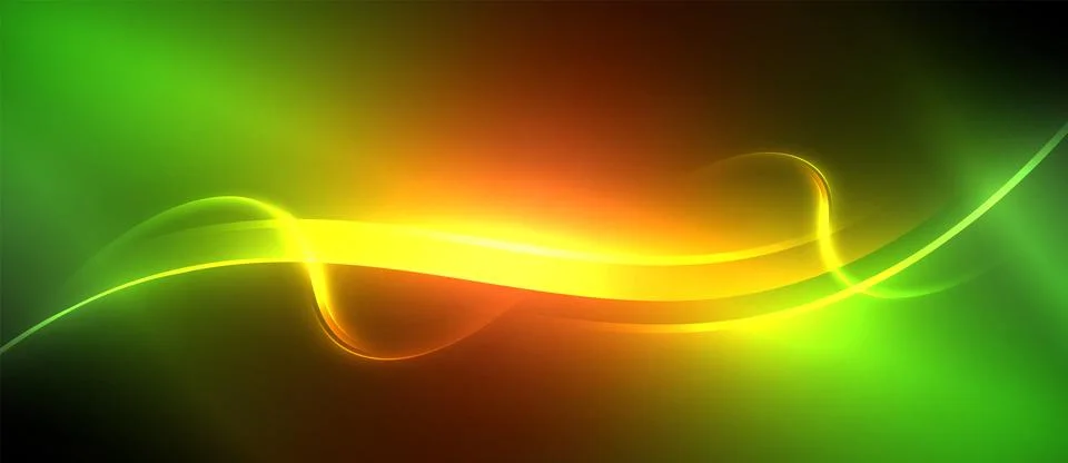 Neon glowing circle rays, light round lines in the dark, planet style neon wave Illustrazione stock