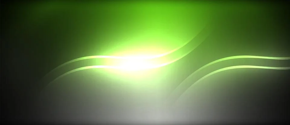 Neon glowing circle rays, light round lines in the dark, planet style neon wave Stock Illustration
