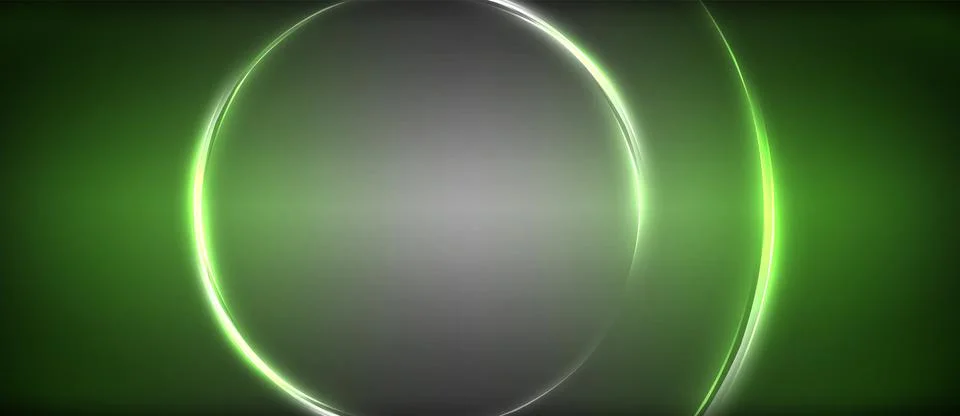 Neon glowing circle rays, light round lines in the dark, planet style neon wave Stock Illustration