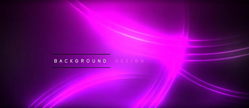 Neon glowing circle rays, light round lines in the dark, planet style neon wave Stock Illustration