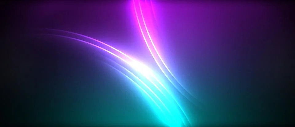 Neon glowing circle rays, light round lines in the dark, planet style neon wave Stock Illustration