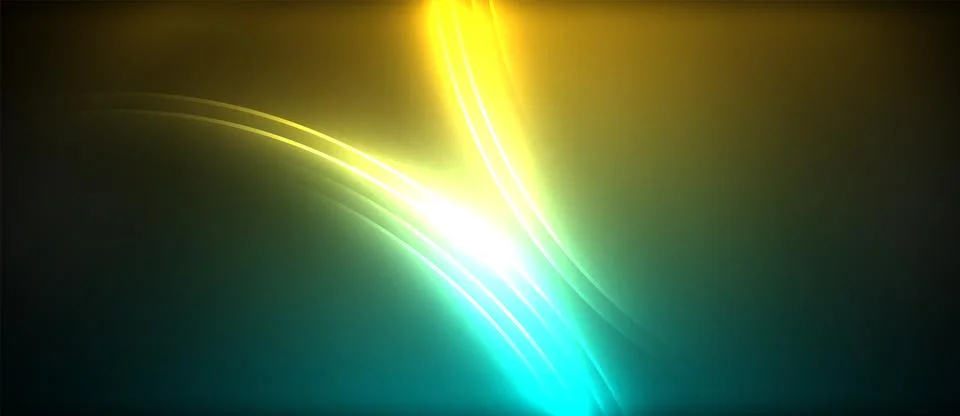 Neon glowing circle rays, light round lines in the dark, planet style neon wave Stock Illustration