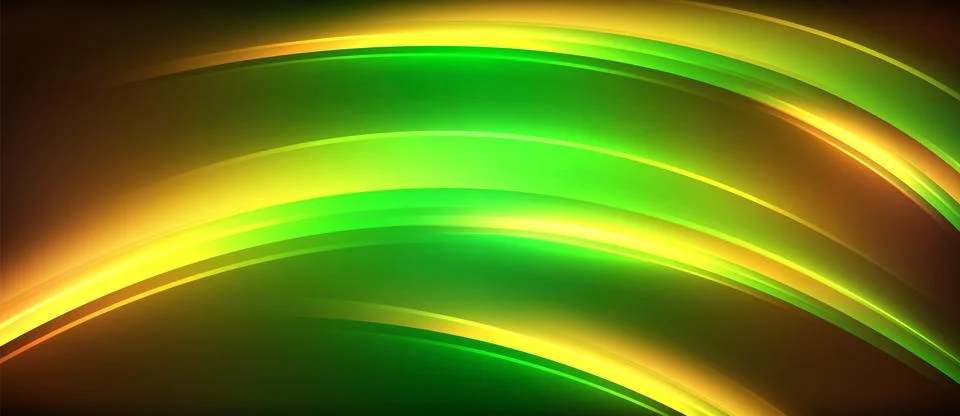 Neon glowing circle rays, light round lines in the dark, planet style neon wave Stock Illustration