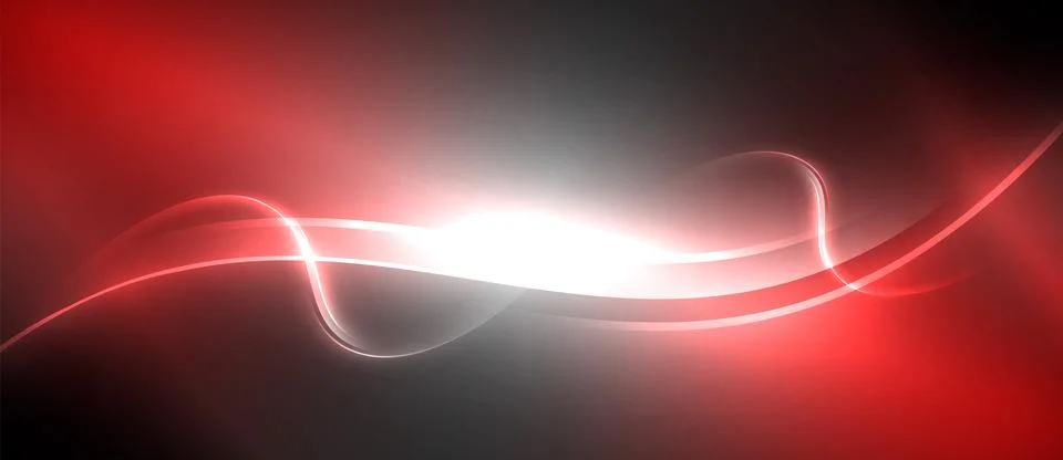 Neon glowing circle rays, light round lines in the dark, planet style neon wave Stock Illustration