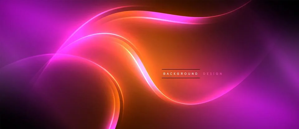 Neon glowing circle rays, light round lines in the dark, planet style neon wave Stock Illustration
