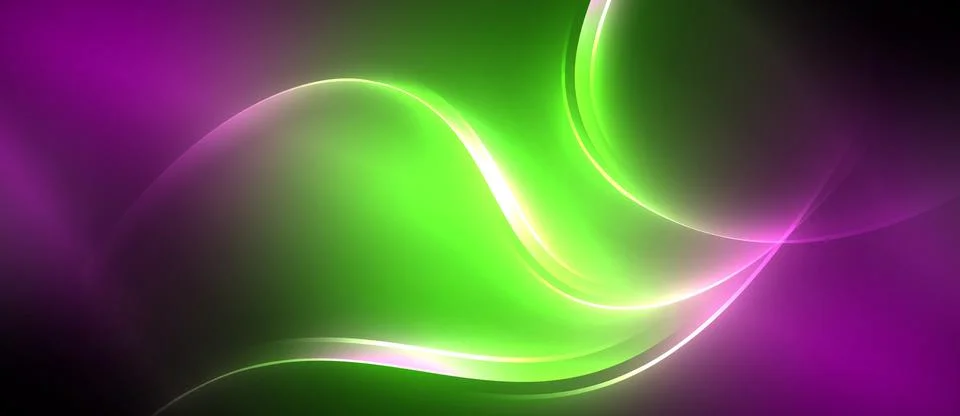 Neon glowing circle rays, light round lines in the dark, planet style neon wave Stock Illustration