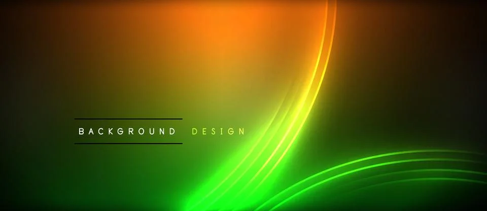 Neon glowing circle rays, light round lines in the dark, planet style neon wave Stock Illustration