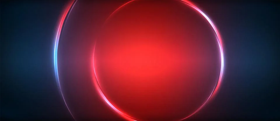 Neon glowing circle rays, light round lines in the dark, planet style neon wave Illustrazione stock