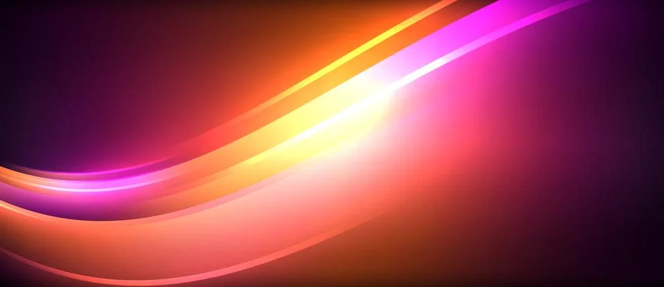 Neon glowing circle rays, light round lines in the dark, planet style neon wave Stock Illustration