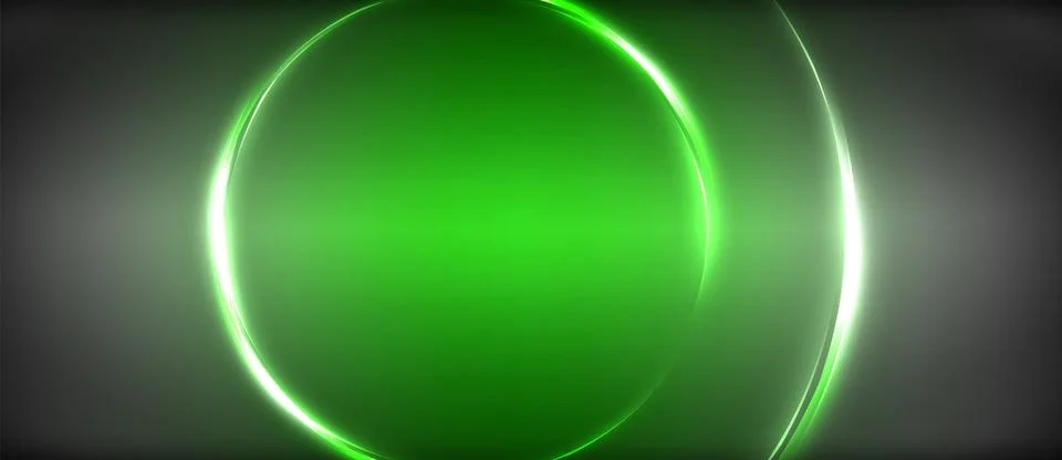 Neon glowing circle rays, light round lines in the dark, planet style neon wave 스톡 일러스트