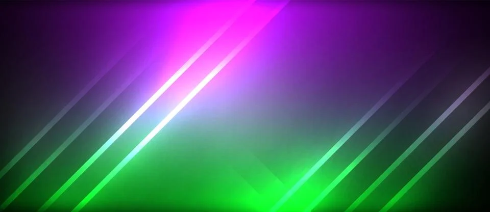 Neon glowing circle rays, light round lines in the dark, planet style neon wave Stock Illustration