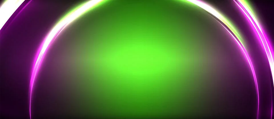 Neon glowing circle rays, light round lines in the dark, planet style neon wave Illustrazione stock