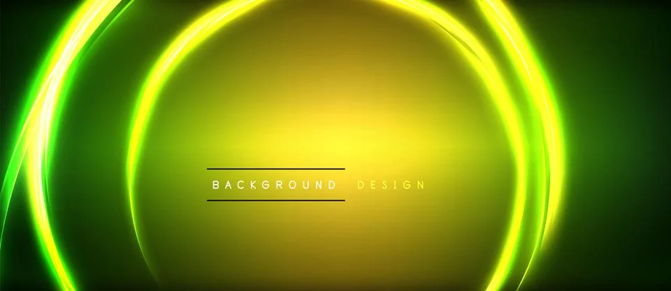 Neon glowing circle rays, light round lines in the dark, planet style neon wave Stock Illustration