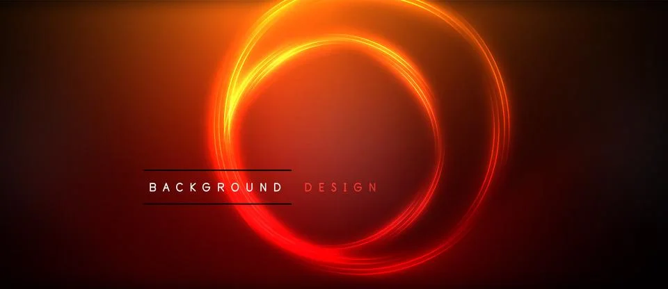 Neon glowing circle rays, light round lines in the dark, planet style neon wave Stock Illustration