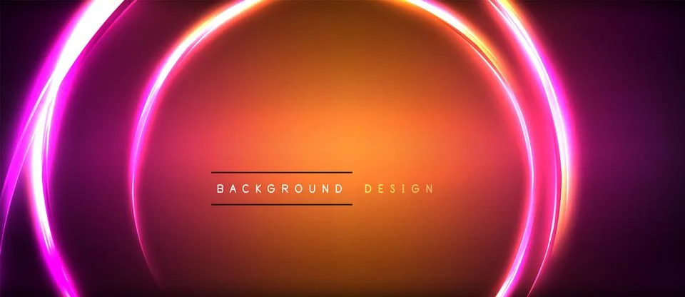 Neon glowing circle rays, light round lines in the dark, planet style neon wave Illustrazione stock