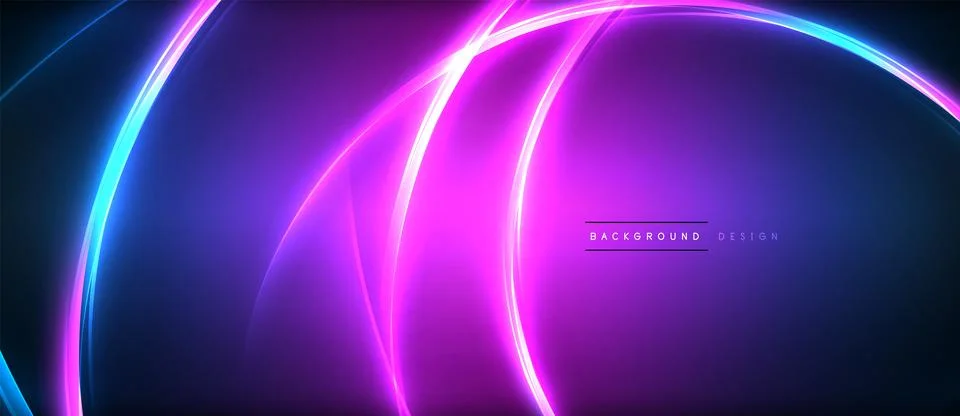 Neon glowing circle rays, light round lines in the dark, planet style neon wave Stock Illustration