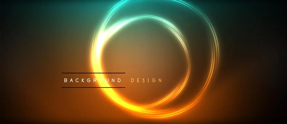 Neon glowing circle rays, light round lines in the dark, planet style neon wave Illustrazione stock