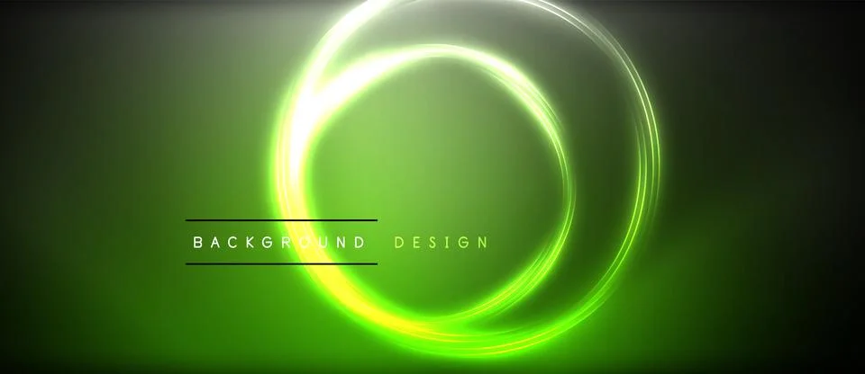 Neon glowing circle rays, light round lines in the dark, planet style neon wave Stock Illustration