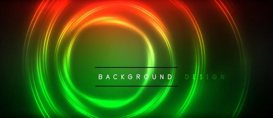 Neon glowing circle rays, light round lines in the dark, planet style neon wave Stock Illustration