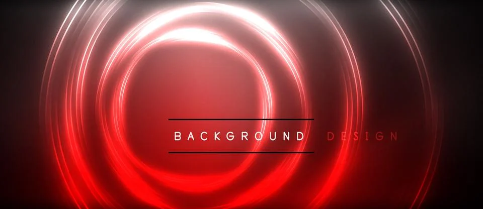 Neon glowing circle rays, light round lines in the dark, planet style neon wave Stock Illustration