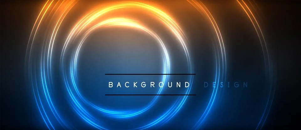 Neon glowing circle rays, light round lines in the dark, planet style neon wave Illustrazione stock