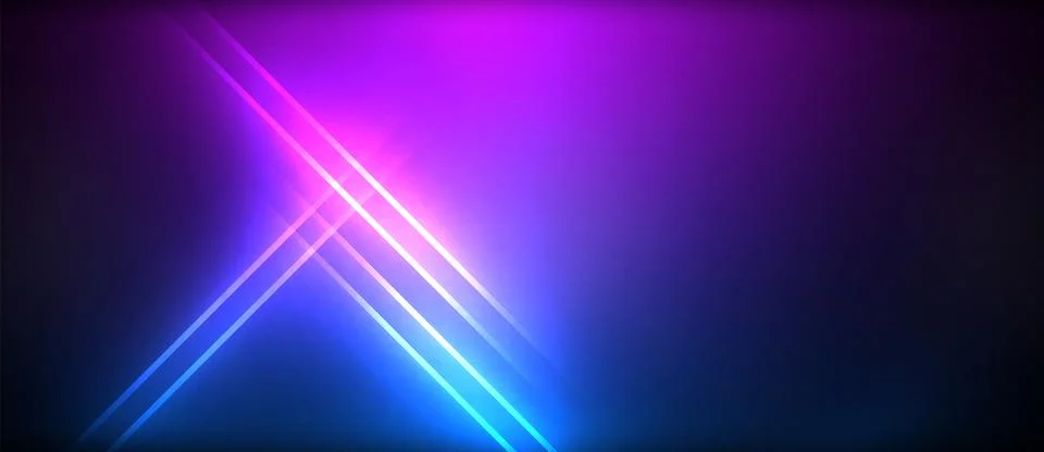 Neon glowing circle rays, light round lines in the dark, planet style neon wave Stock Illustration