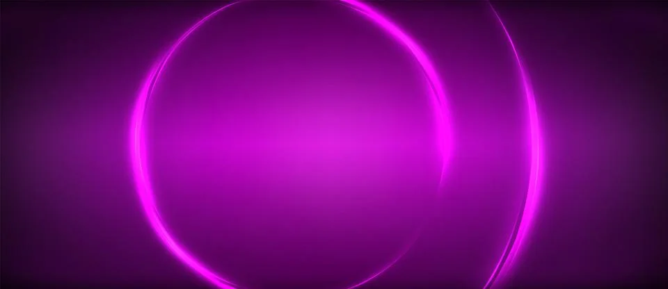 Neon glowing circle rays, light round lines in the dark, planet style neon wave Stock Illustration