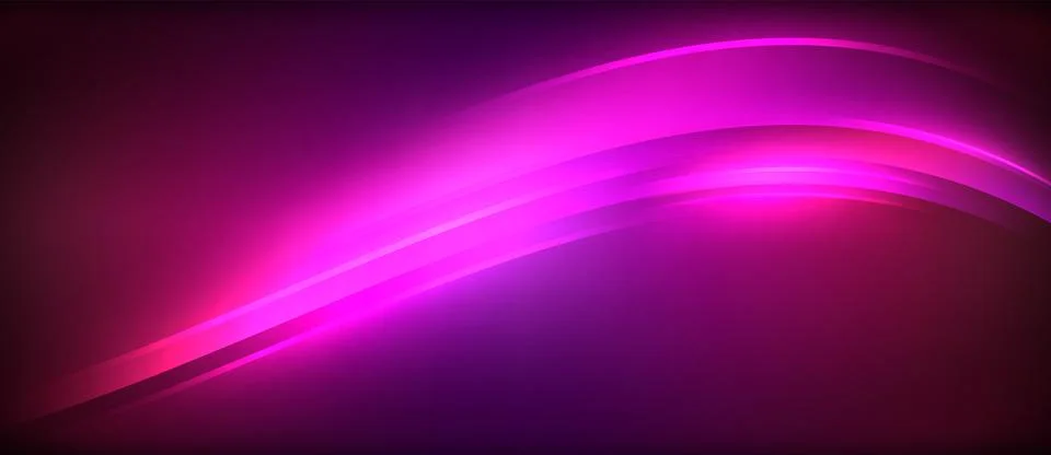Neon glowing circle rays, light round lines in the dark, planet style neon wave Stock Illustration