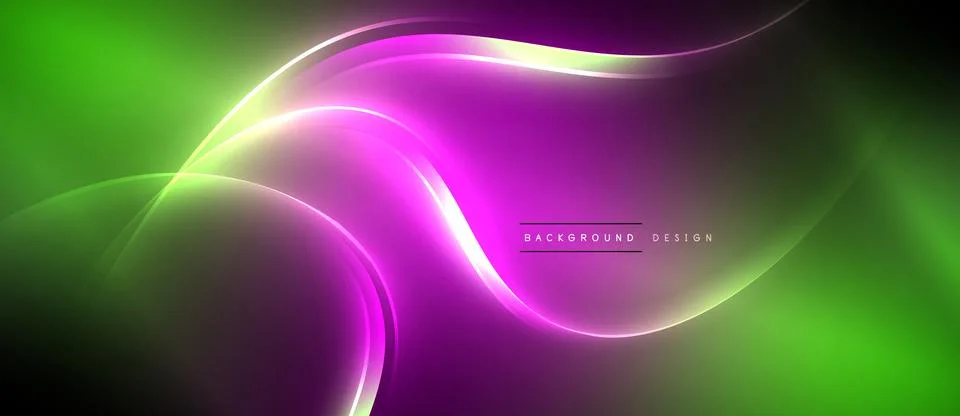 Neon glowing circle rays, light round lines in the dark, planet style neon wave Stock Illustration